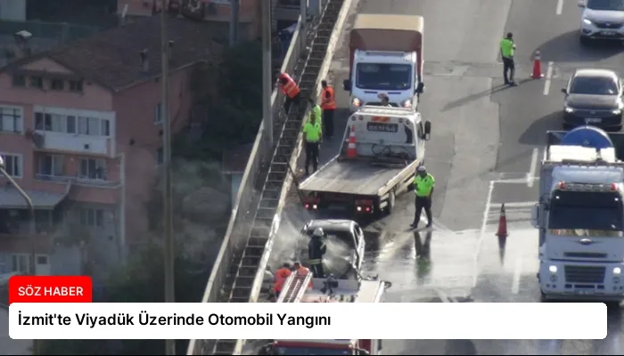 İzmit’te Viyadük Üzerinde Otomobil Yangını