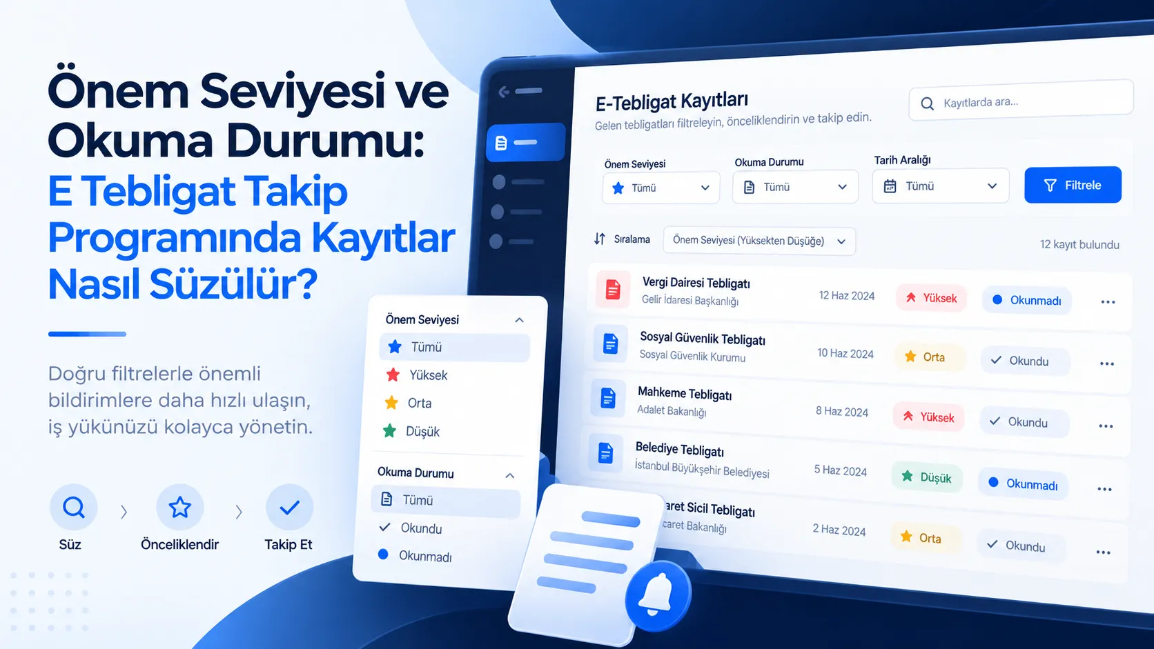 Önem Seviyesi ve Okuma Durumu: E Tebligat Takip Programında Kayıtlar Nasıl Süzülür?